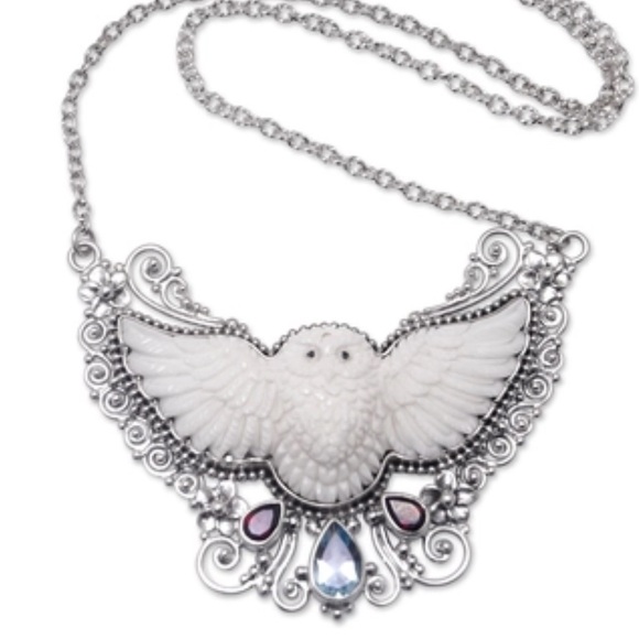 OWL Spirit of Wisdom Open Wing Silver Tone Statement Pendant & Necklace NEW - Picture 8 of 15